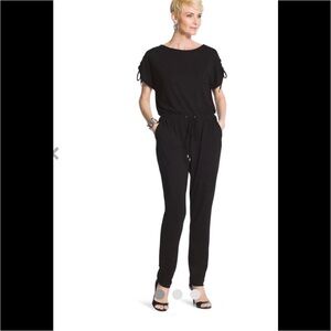 Chico’s Zenergy Julie Jumpsuit Jersey Material Solid Black Womens Size 1 or 8